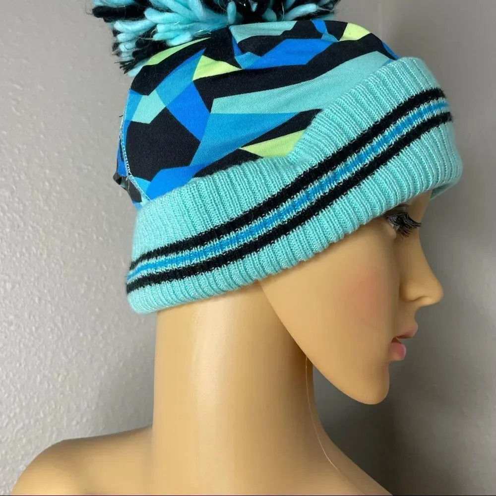 Justice Aqua Blue Teal Knit Beanie Cap With Ponytail Hole